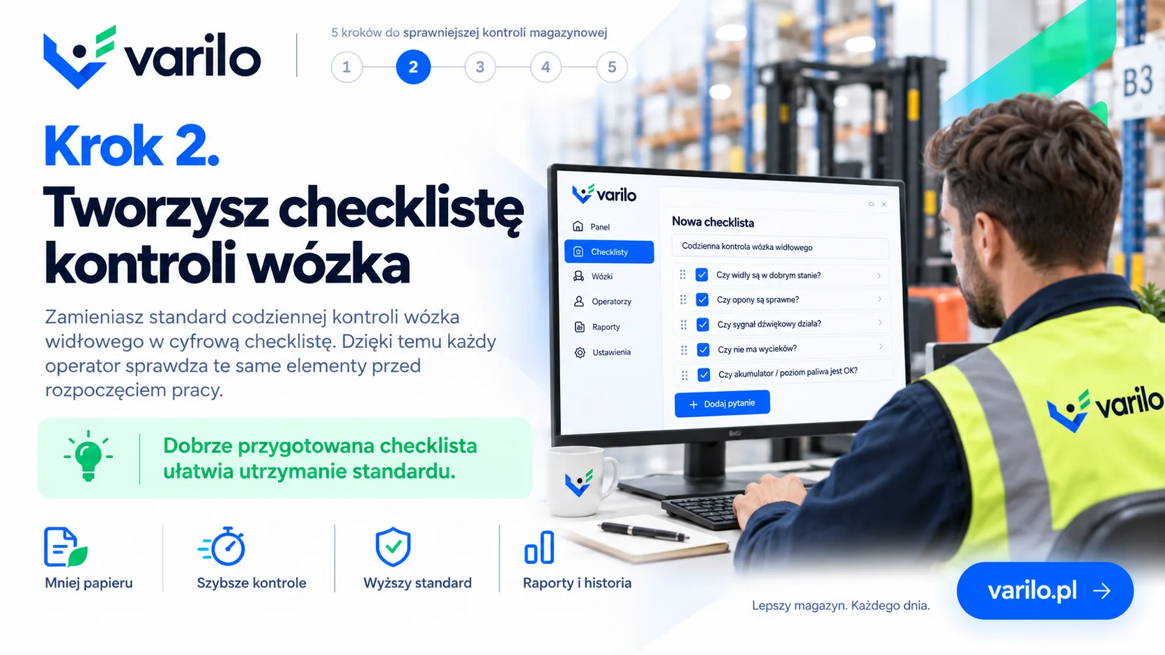Krok 2. Tworzysz checklistę kontroli wózka widłowego w systemie Varilo