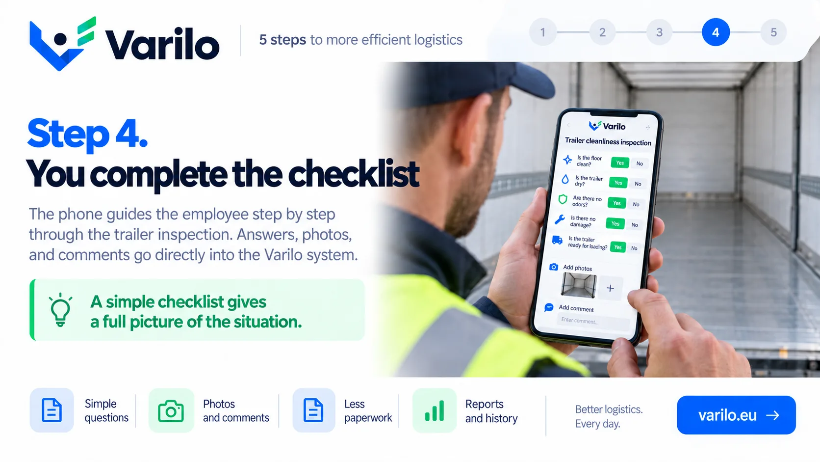 Step 4. You complete the checklist on your phone — trailer cleanliness inspection