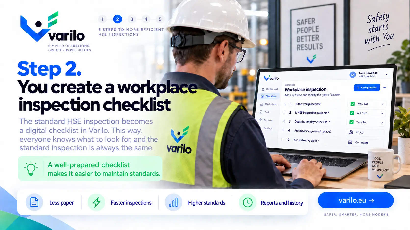 Step 2. You create a workplace inspection checklist in Varilo