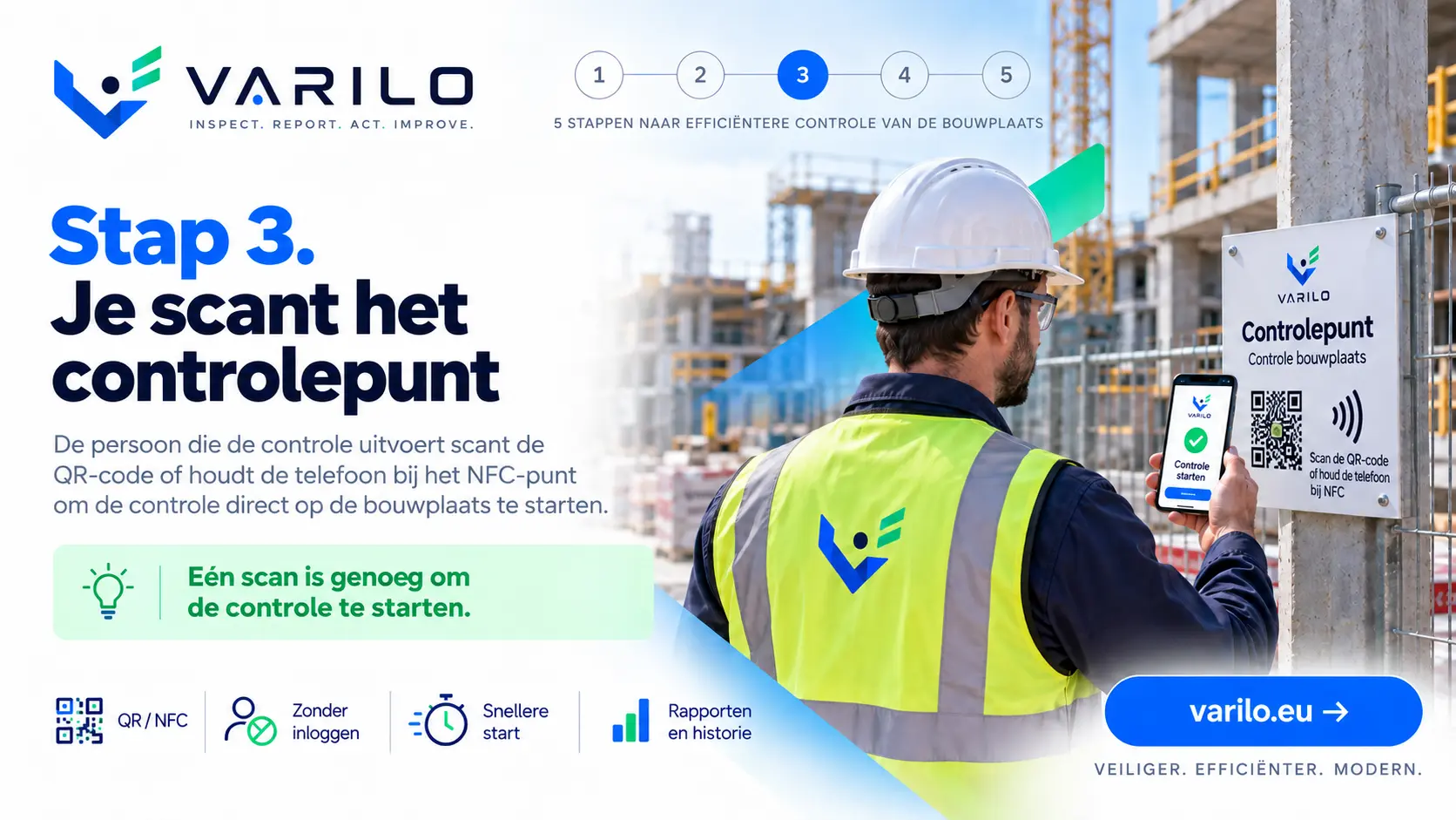 Stap 3. Je scant het QR- of NFC-controlepunt op de bouwplaats