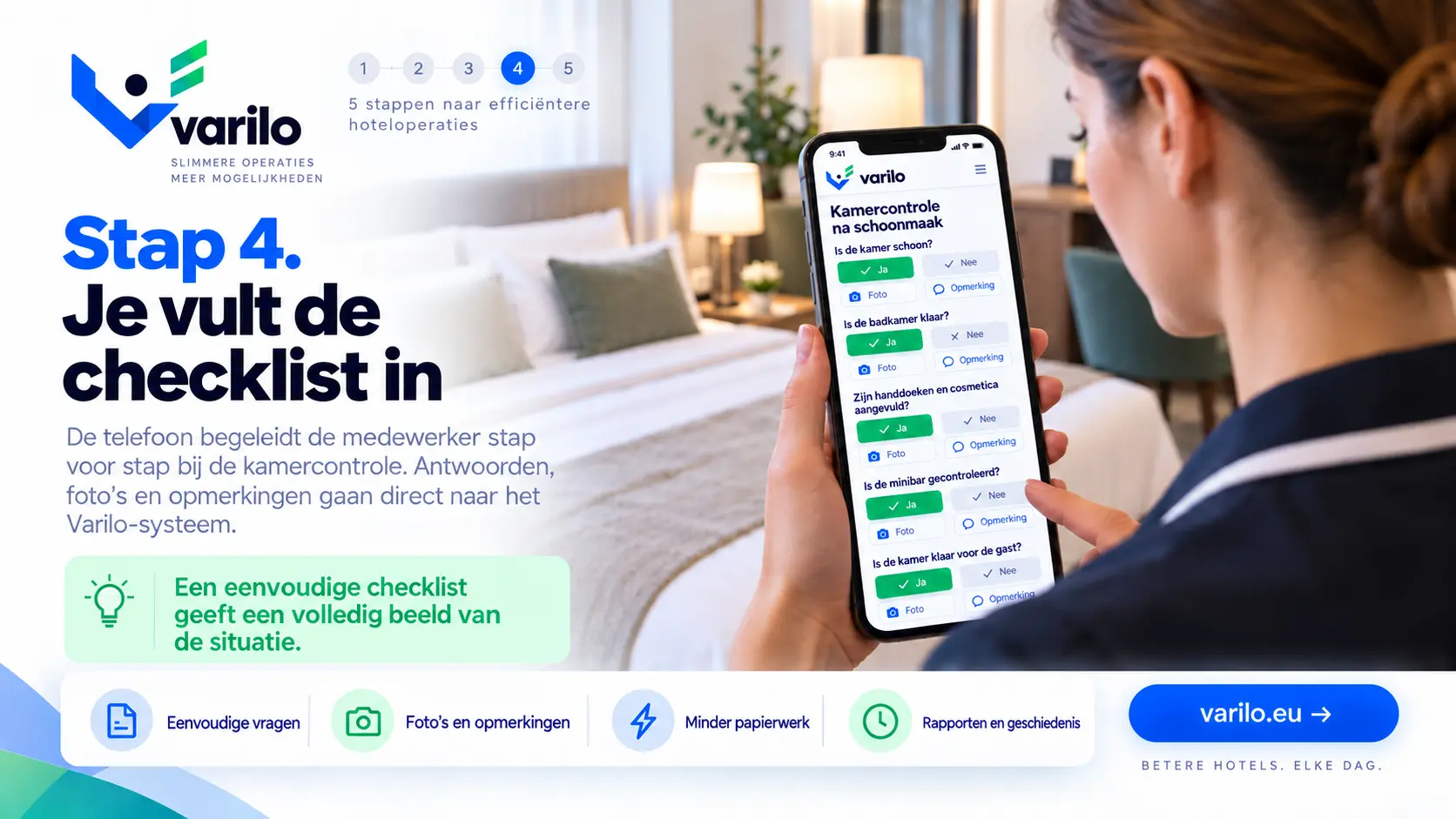 Stap 4. U vult de checklist in op uw telefoon — antwoorden, foto's, opmerkingen