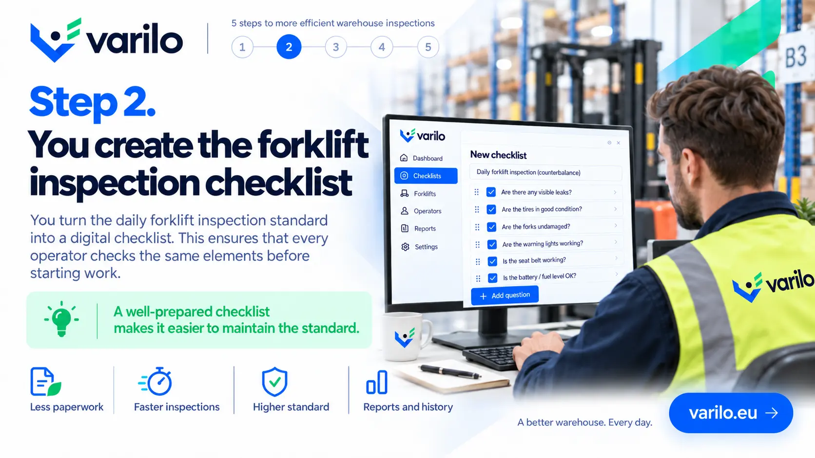 Step 2. You create the forklift inspection checklist in the Varilo system