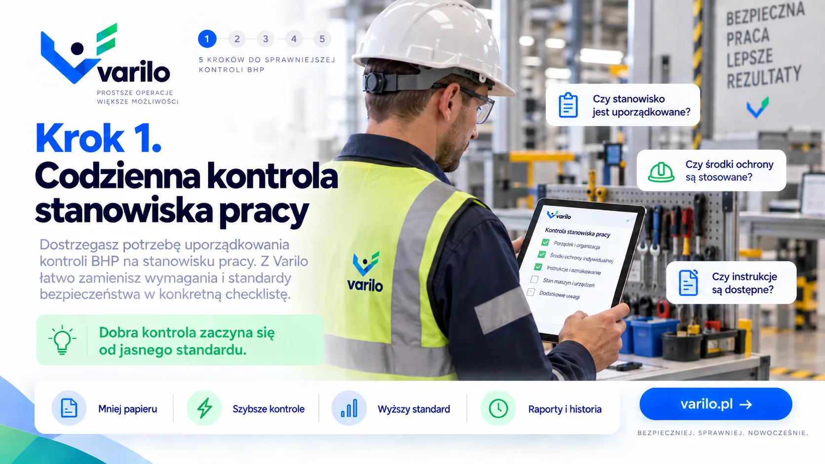 Krok 1. Codzienna kontrola stanowiska pracy — przygotowanie standardu kontroli BHP