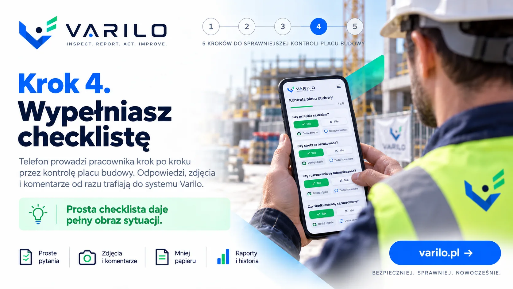 Krok 4. Wypełniasz checklistę na telefonie — odpowiedzi, zdjęcia i komentarze