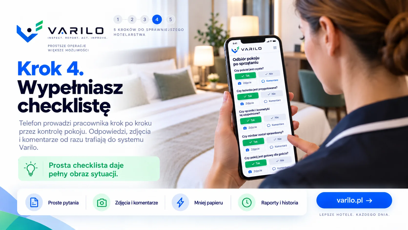 Krok 4. Wypełniasz checklistę na telefonie — odpowiedzi, zdjęcia, komentarze