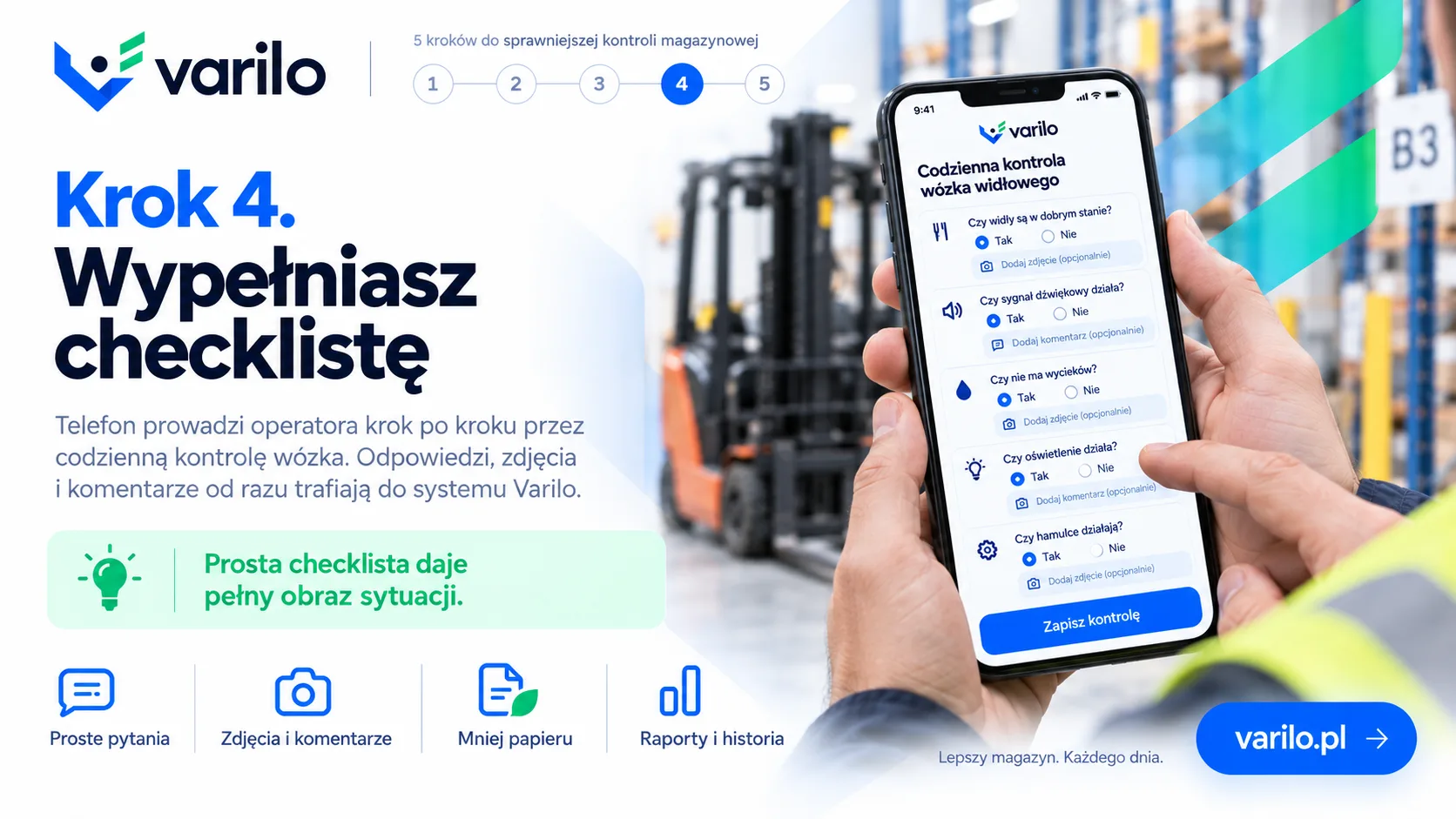 Krok 4. Wypełniasz checklistę kontroli wózka na telefonie — odpowiedzi, zdjęcia, komentarze