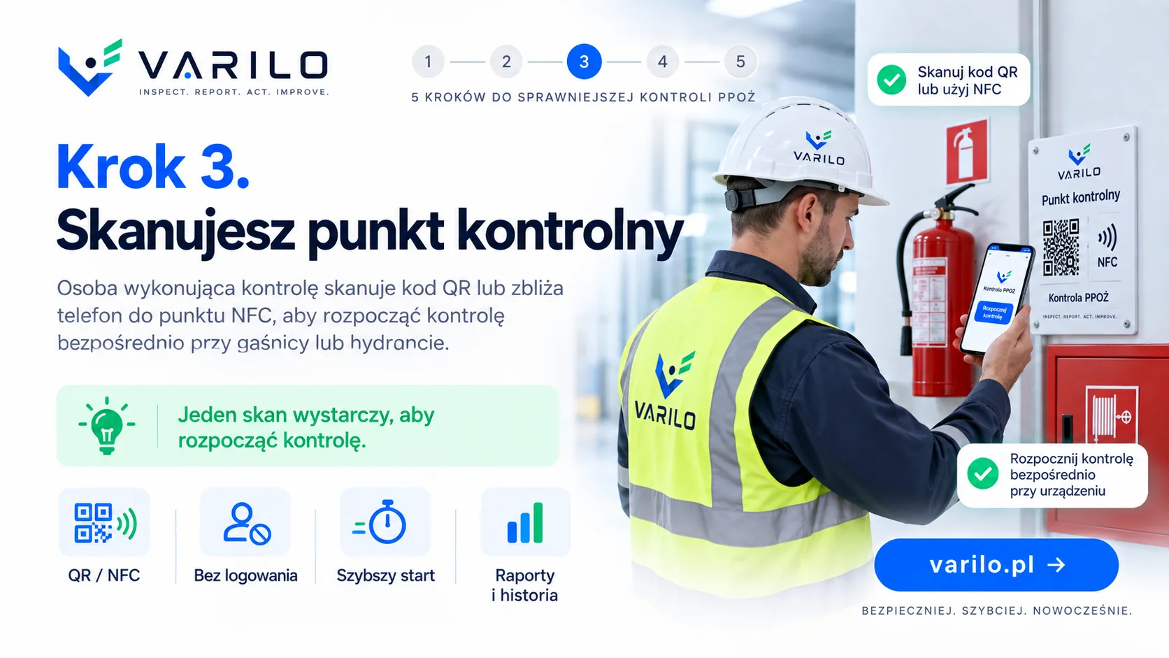 Krok 3. Skanujesz punkt kontrolny kodem QR lub NFC przy gaśnicy albo hydrancie