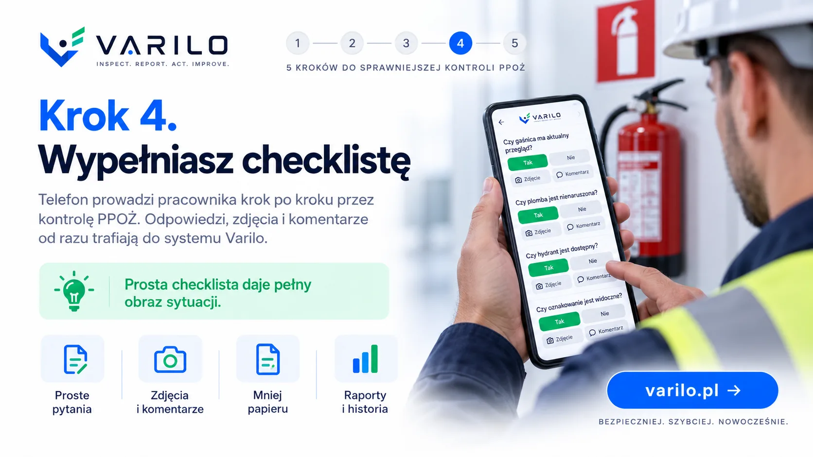 Krok 4. Wypełniasz checklistę PPOŻ na telefonie — odpowiedzi, zdjęcia i komentarze